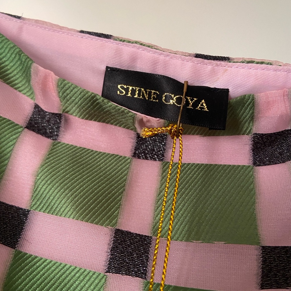Stine Goya Pink and Green Checkered Midi Dress